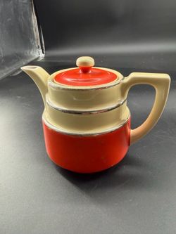 Beautiful Coorsite Art Deco Orange & Beige Teapot 491