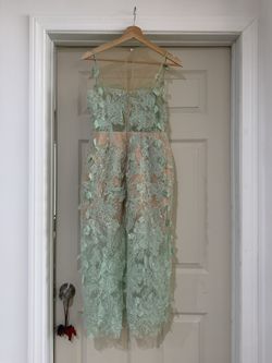 Brand New Gorgeous Mint Green Floral Lace Embroidery Slip Midi Dress
