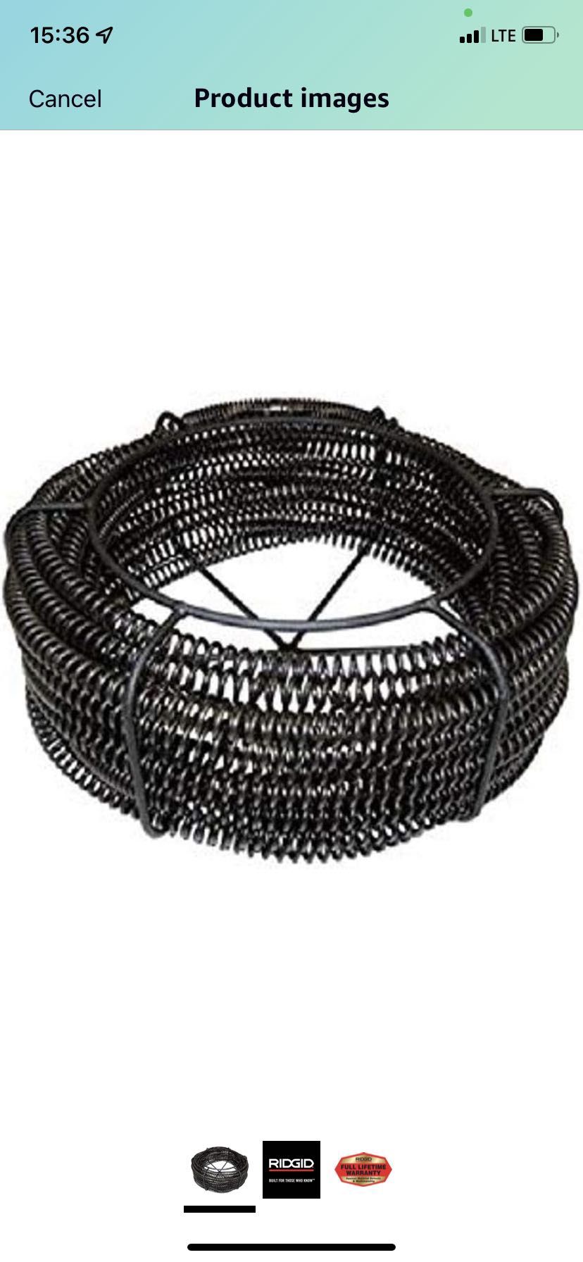  61630 A62 Cable Kit for K-60-SE Sectional Drain Cleaning Machine, 7/8" x 15' Standard Equipment Cable