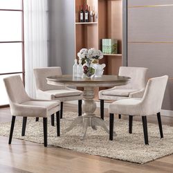 Modern Dining Chairs Set of 4, Corduroy Upholstered Mid-Back Dining Chairs with Wooden Legs. Beige