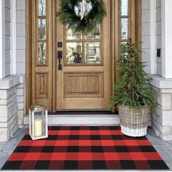 Red Buffalo Check Rug | 27.5 x 43 Inches | Red Buffalo Plaid Rug Cotton Hand-Woven Washable Red Outdoor Rugs for Layered Door Mats Porch/Kitchen/Farmh