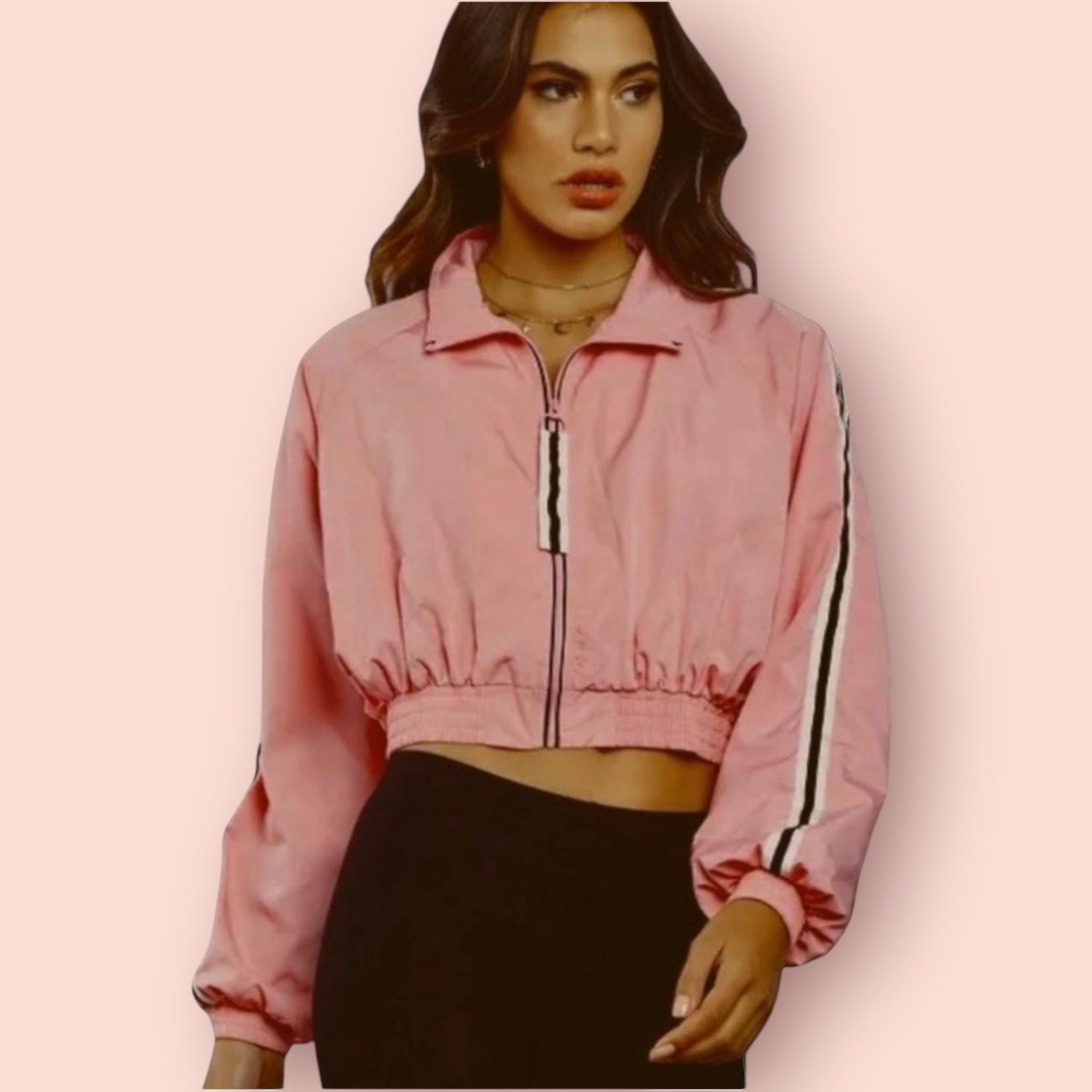 Love Tree Pink Cropped Bomber Jacket, Size L, MSRP $38