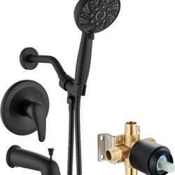 Bathroom Shower Head Kit High Pressure Combo System Shower Faucet 6 Modes ABS Handheld Spray Shower Trim Kit Valve Included Shower Head and Handle Set