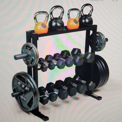 3 TIER RACK - PLATES, DUMBBELLS, KETTLEBELLS  