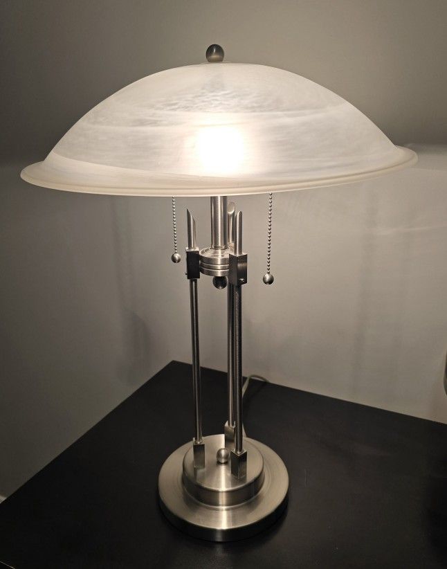 Vintage Lite Source Orbiter Table Lamp 21" Frosted Glass Silver Base 2 Light Tab