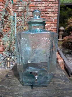 Vintage Italian Green Tint Glass 3D Grape 5 Gallon Hexagon Beverage Dispenser