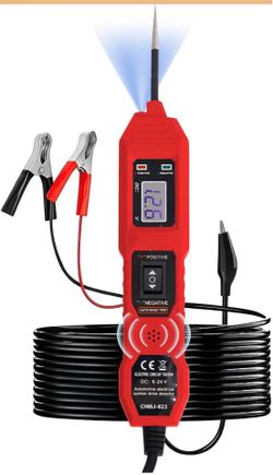 Power Circuit Probe Tester, 6V-24V DC Automotive Car Electric Fuse & Voltage Tester with LED Test Light, HD LCD Readout,