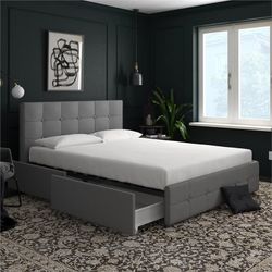 *Brand New* DHP Rose Upholstered Bed with Storage Drawers, Full, Gray