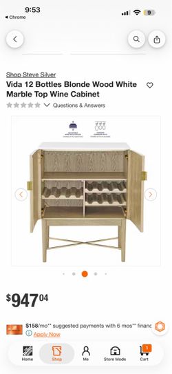 Shop Steve Silver Vida 12 Bottles Blonde Wood White • Marble Top Wine Cabinet