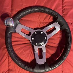 Stainless Steel Steering Wheel,13.5'' Anti-Slip PU Foam Cover Steering Wheel with Power Grip Knob