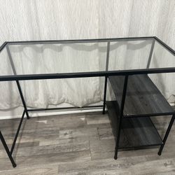 Glass Desk 2 Shelves 