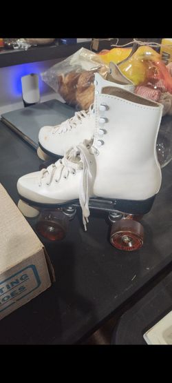 Vintage White Leather Sure Grip Powell Bones Elite Wheels Roller Skates 6  Excellent Condition
