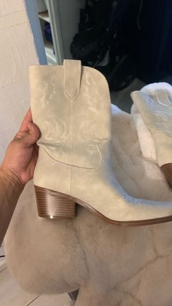Cream Suede Western Ankle Boots