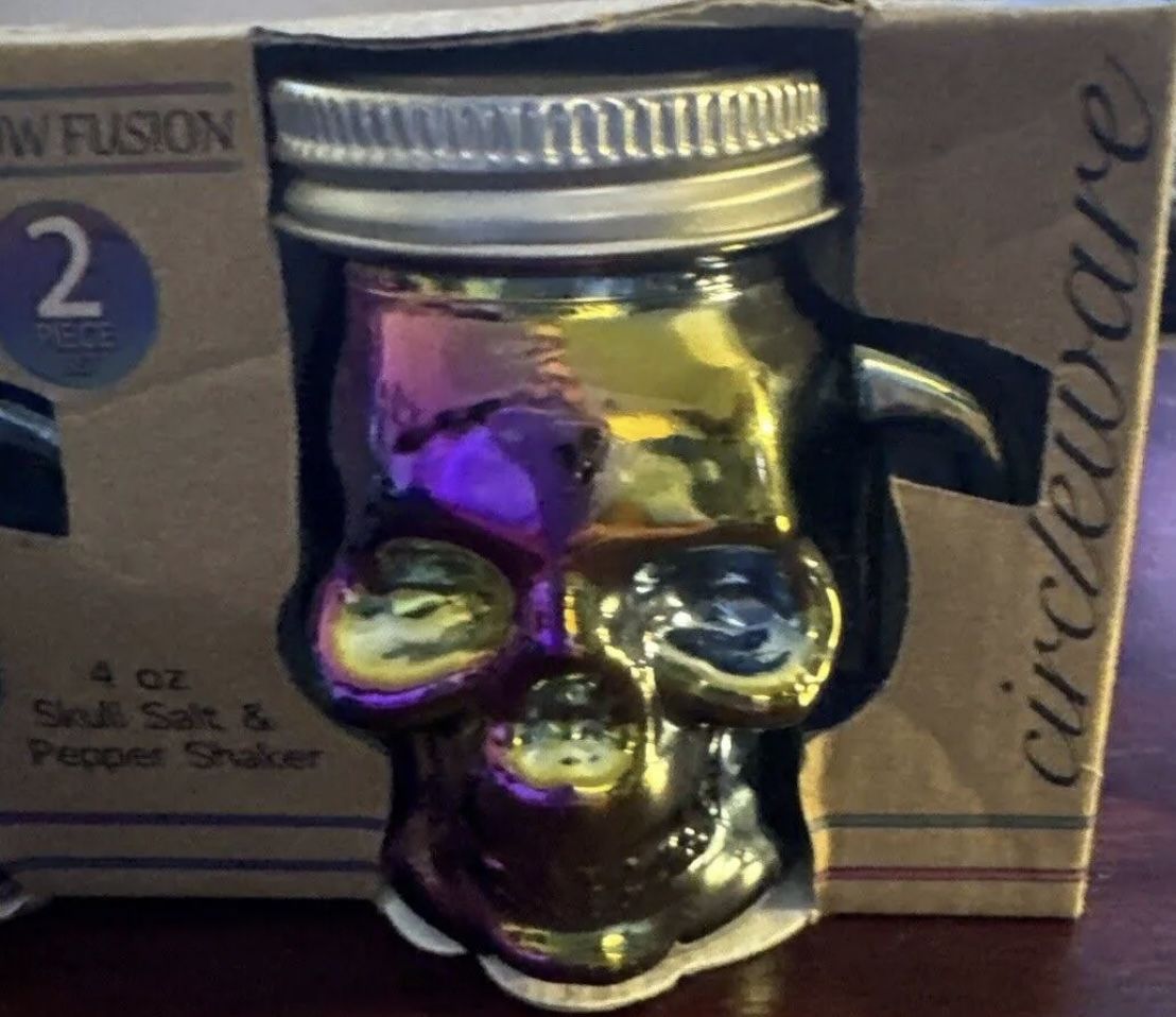 💀 Rainbow Fusion Skull Salt & Pepper Shakers – 2 Piece Set