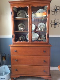 Vintage Hutch. solid maple and glass