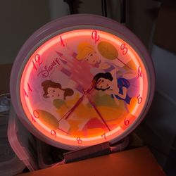 DISNEY PRINCESS REAL NEON 12" QUARTZ WALL CLOCK