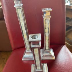 Towle -3 Silver And Mother Of Pearl Candle Stick Holders
