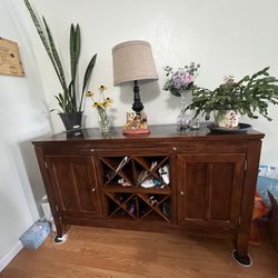 Marble and Wooden Table with Drawers and Wine Holders
