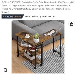 Idealhouse Rotating Side Table Rustic Brown