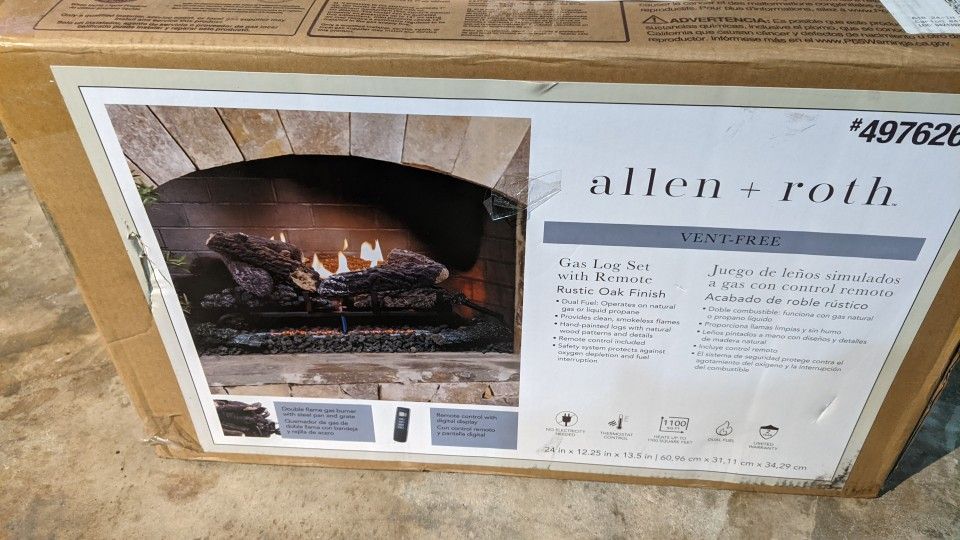 Gas Fireplace Log Set with Remote