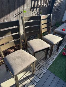 Table set, chairs and bench
