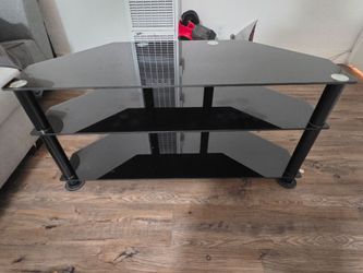 3-Tier Black Glass TV Stand