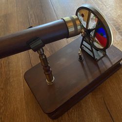 Beautiful Antique Rotating Stained Glass Kaleidoscope Wheel Music Box with Wood Base