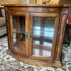 Small Curio Display Cabinet With Curved Glass Door and Glass Shelf