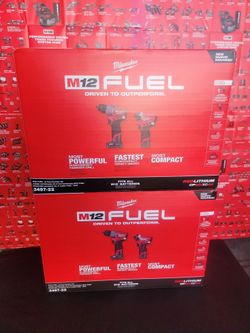 MILWAUKEE M12 FUEL 12V LITHIUM-ION BRUSHLESS CORDLESS HAMMER DRILL AND IMPACT DRIVER COMBO KIT W/ 2-BATTERIES AND BAG