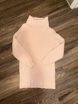 Large Cozy Ribbed Turtleneck Sweater Dress in Blush Pink