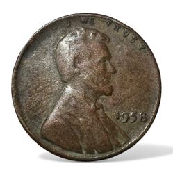 1958 Wheat Penny Cent Struck Through Grease Error Missing Liberty And In God