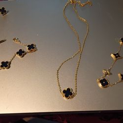 Gold plated clover Necklace earring bracelet set