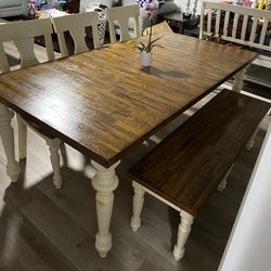 Gorgeous Solid Wood 7ft Table With 3 Chairs And bench 