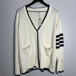 Thom Browne Cardigan Sweater Size 2 Grey Cream Made In Japan NWT
