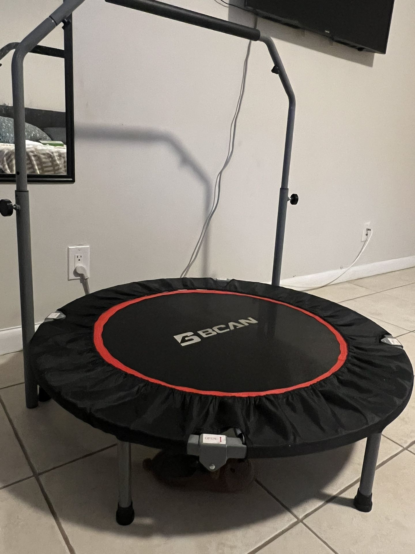 BCAN 40/48" Foldable Mini Trampoline Max Load 330lbs/440lbs, Fitness Rebounder with Adjustable Foam Handle, Exercise Trampoline for Adults Indoor/Gard