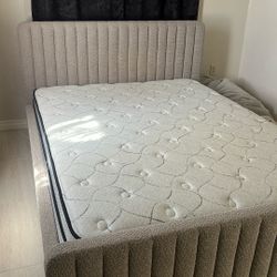 Queen Size Bed, Curtains And Lamps 