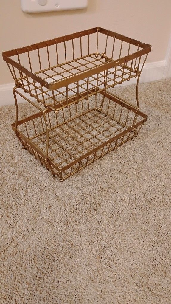 Stainless Steel 2 Tier Fruit Basket 12"HX14"LX10"W