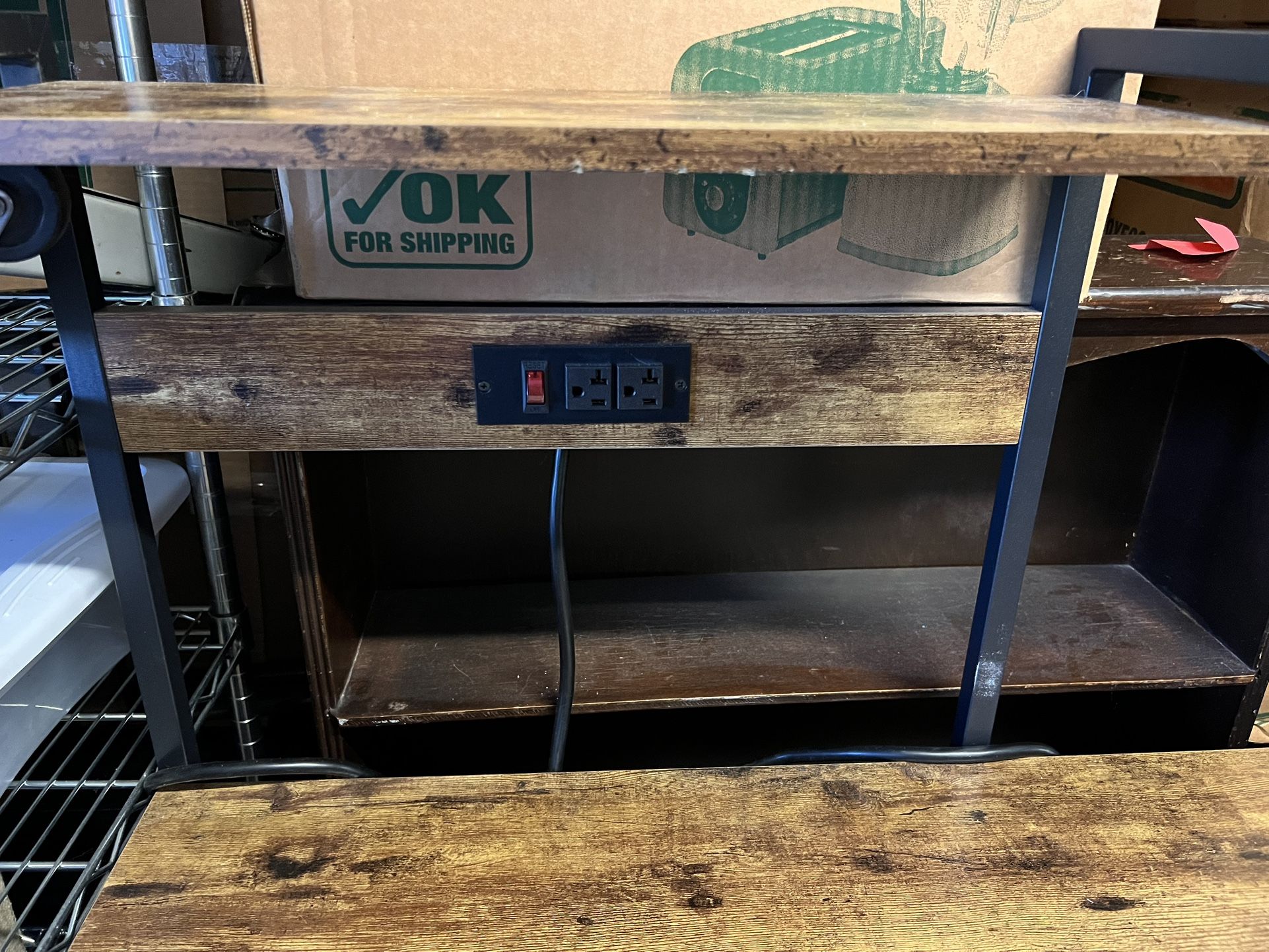 Wooden Shelving Unit With Power Strip