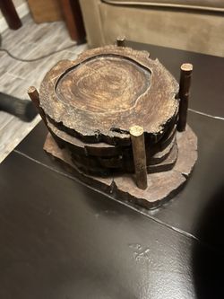 Rustic Solid Wood Drink 6 Coasters And Holder