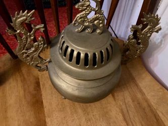 Vintage Asian brass dragon incense burner