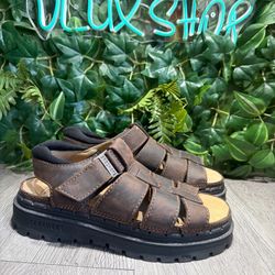 Vtg Skechers Fisherman Sandals Jammers Brown Leather Chunky Men Size 9 M Y2K USA