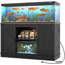  Farmhouse 55-75 Gallon Fish Tank Stand with Power Outlet, 52"Aquarium Stand with Storage/Sliding Barn Door, Heavy Duty Tank Stand for 2 Fish Tank/Rep