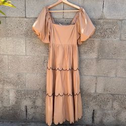 English Factory Contrast Scallop Edge Midi Dress