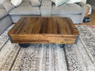 Modern classics industrial cart with wheels coffee table with storage inside made by kincaid they are over $500 with tax on close out price retail was