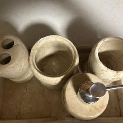 5 Piece Genuine Solid Marble Bathroom Counter Set