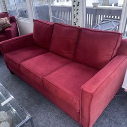 Red Comfy Couch/bed With Single Chair 