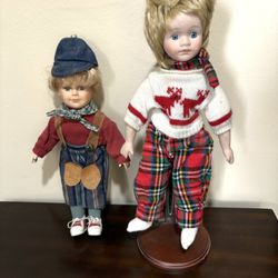 Brother Sister Porcelain Dolls Christmas Clothes