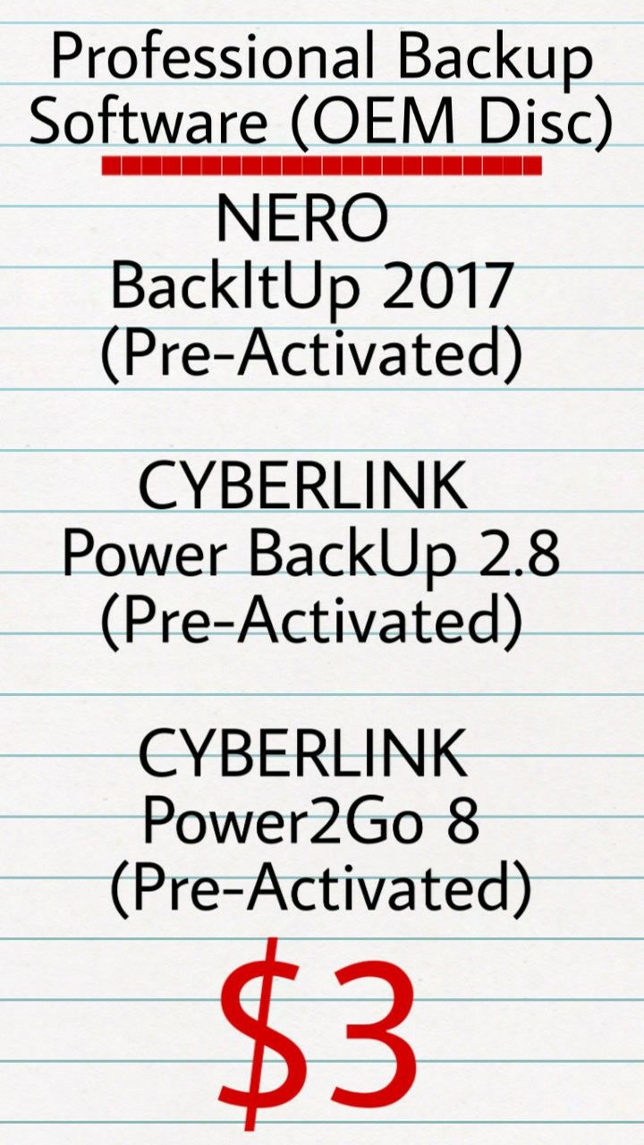 Cyberlink and Nero Software available for purchase. Activation keys already installed by the manufacturer