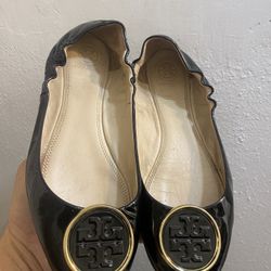 TORY BURCH 32460 Black Patent Leather Flats Shoes Size 8.5