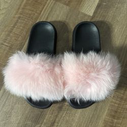 Pink fur slides 